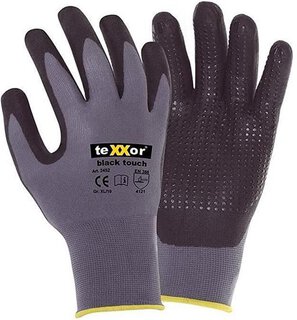teXXor teXXor topline Nylon-Handschuh, Nitril-beschichtet, mit schwarzen Nitrilnoppen, schwarz Kat. 2 Gre 10