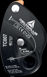 DeltaPlus SAFECORD TC007 Multifunktionales selbstblockierendes Abseilgerät mit Anti-Panik-System für einen kontrollierten Abstieg Schwarz-Orange Einzelgrösse
