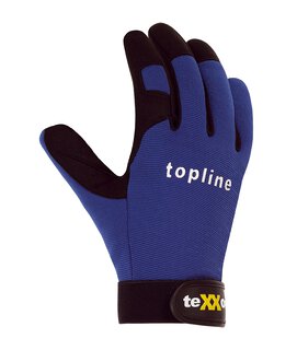 teXXor Kunstleder-Handschuh, schwarz, mit blauem Oberteil, aus Nylon- Spandex-Gemisch, Klettver- schlu am Handgelenk Gre 7