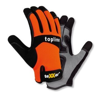 teXXor Kunstleder-Handschuh, grau, orange- farb. Oberteil Nylon-Spandex- Gem., schwarze Kunstleder- Innenhandverstrkung a.d. Ver- schleizonen, Klettverschluss Gre 8